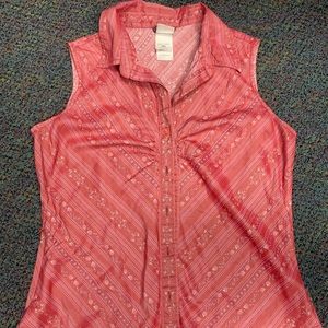 The North Face Pink Stripe Sleeveless Button Up Blouse Med